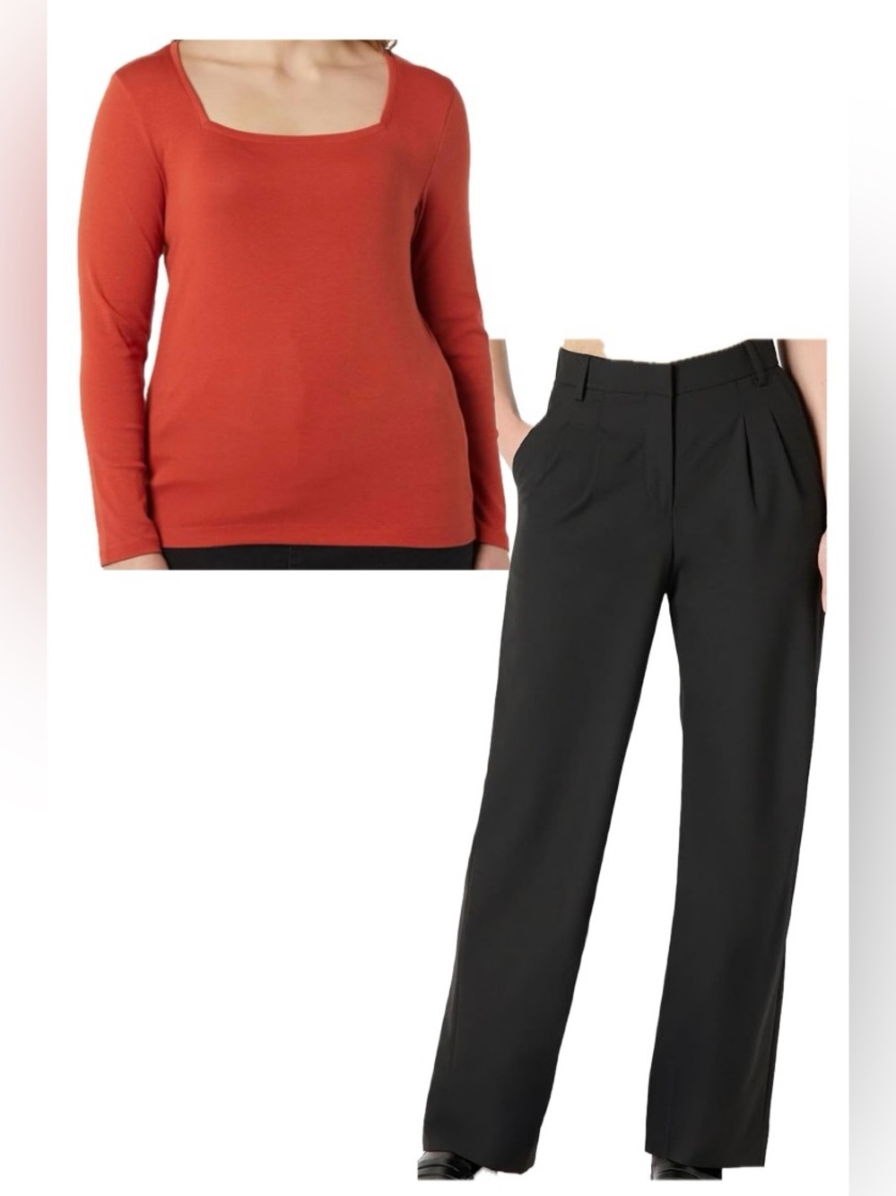 Lot: square neck top + blk dress pants